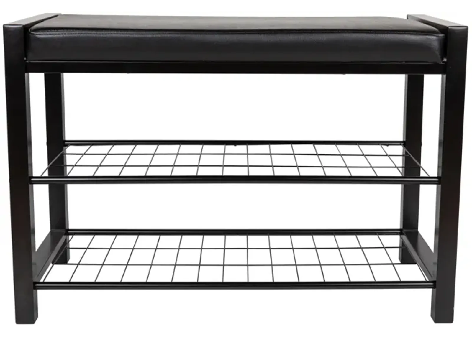 Leatherette Storage Entryway Bench and Shoe Rack with Metal Frame