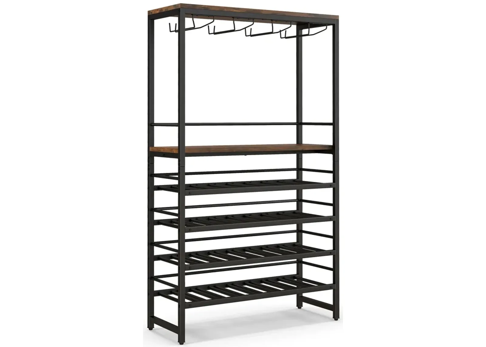 Freestanding Wine Bakers Rack with 4-Tier Wine Storage and 4 Rows of Stemware Racks