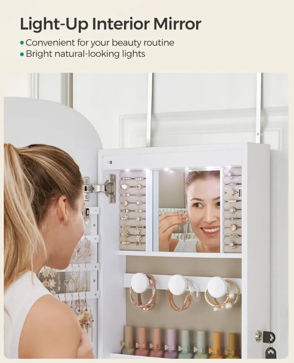 LED Jewelry Cabinet with Mirror Illuminated Storage for Jewelry and Accessories