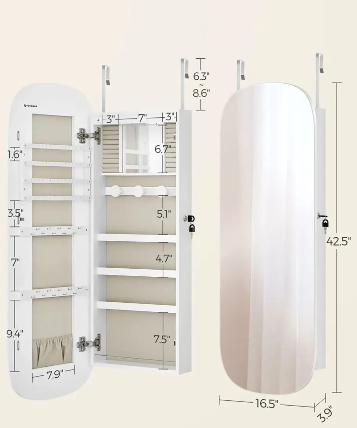 LED Jewelry Cabinet with Mirror Illuminated Storage for Jewelry and Accessories