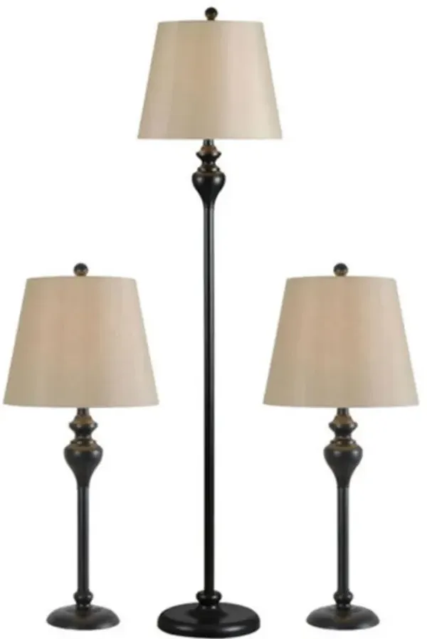 Classic 3-Piece Lamp Collection – Floor & Desk Lamps with Soft Light Drum Shades