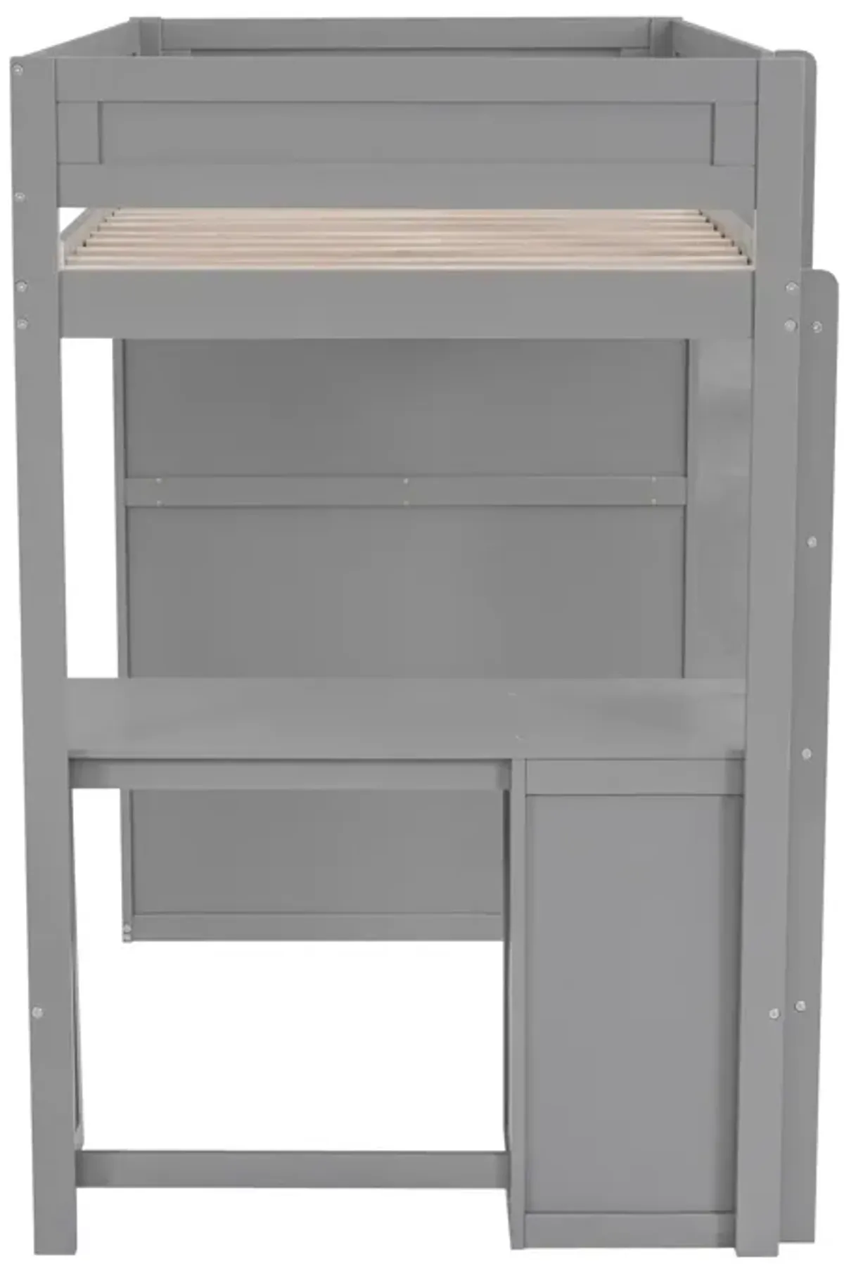 Whisen Wood Twin Size Loft Bed with Wardrobes and 2-Drawer Desk with Cabinet - Gray