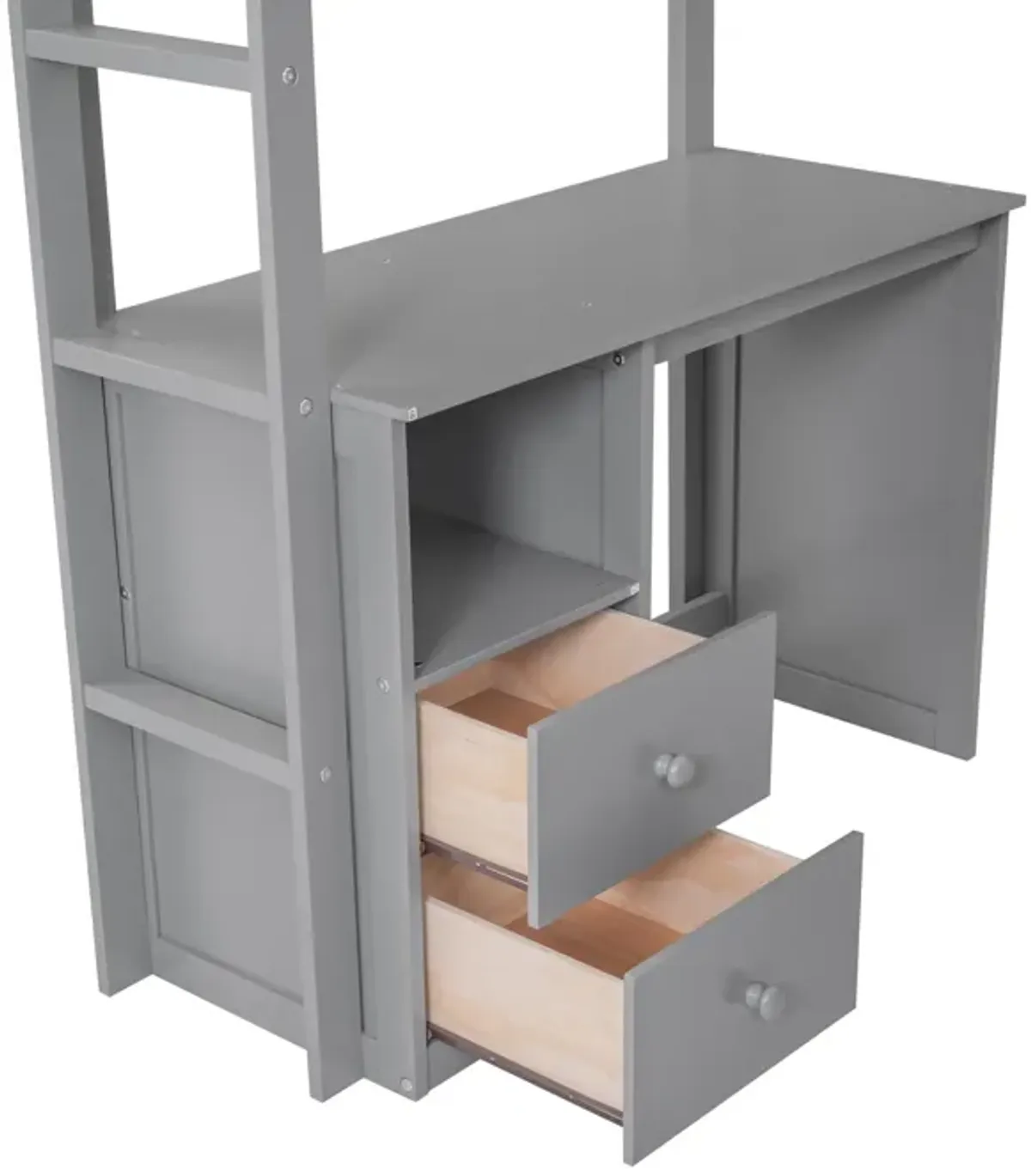 Whisen Wood Twin Size Loft Bed with Wardrobes and 2-Drawer Desk with Cabinet - Gray