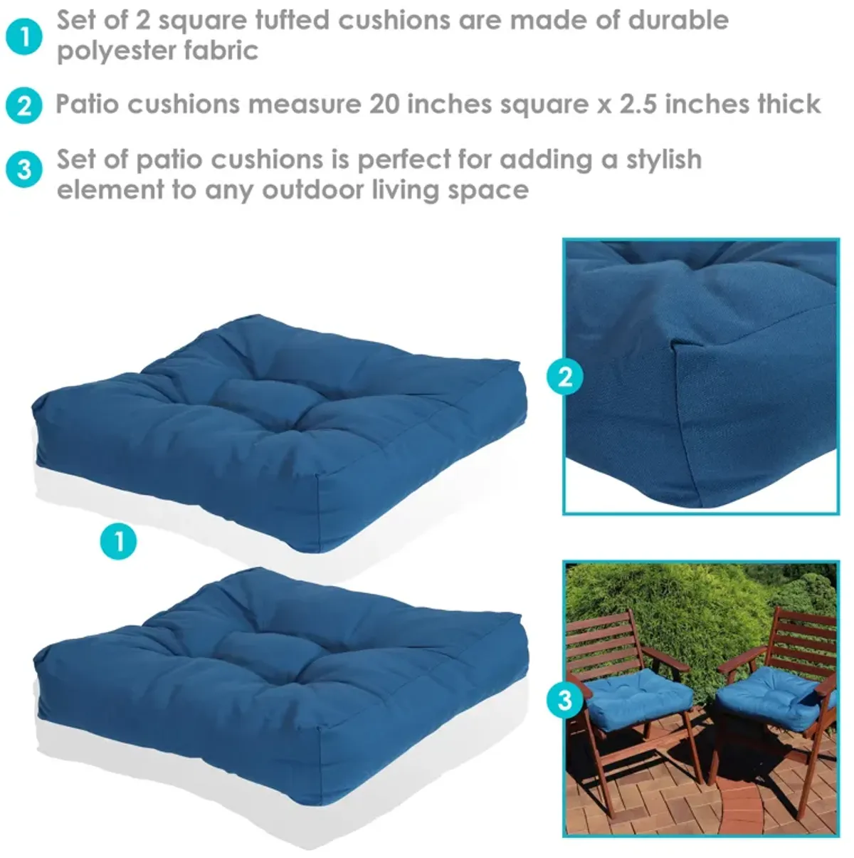 Sunnydaze Outdoor Square Olefin Tufted Seat Cushions - Set of 2