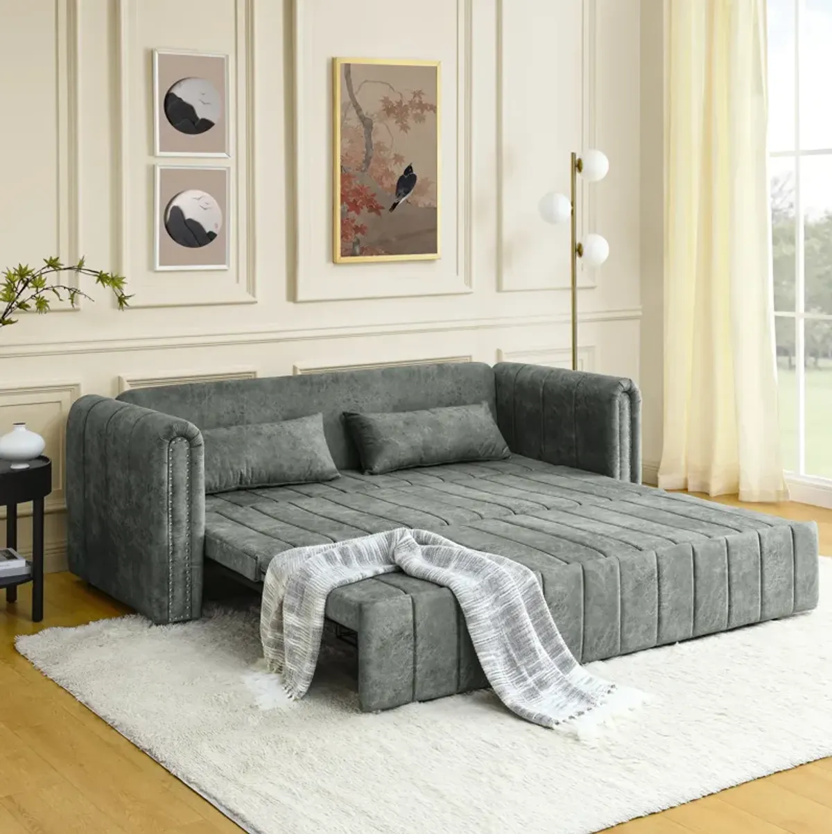 Merax Convertible Futon 3 Seats Sofa Bed with Two Drawers