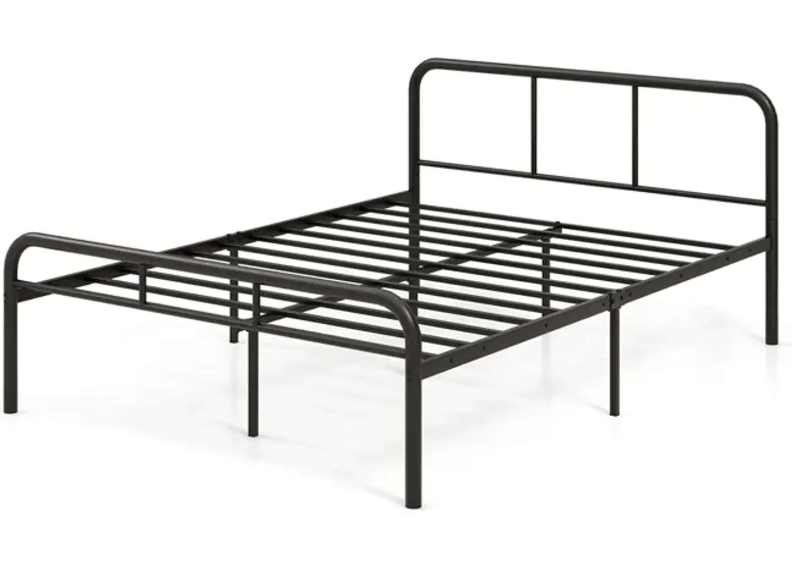 Full Bed Frame with Headboard and Footboard No Box Spring Needed-Black