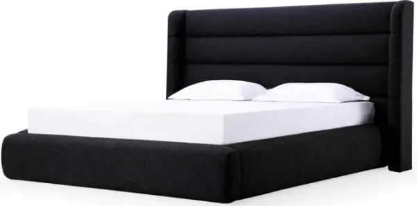 Mase Queen Platform Bed, Boucle Upholstery, Wingback Headboard, Gray - Benzara