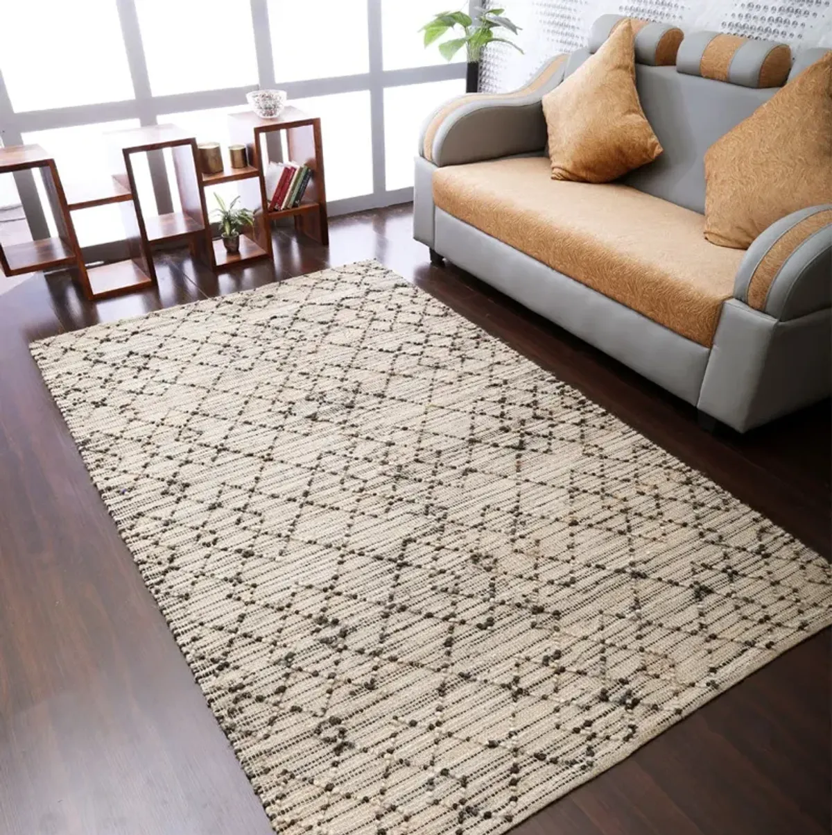 HAND WOVEN JUTE ECO-FRIENDLY Contemporary AREA RUGS - 5'x8', Rectangle Shape, Light Brown Color, Contemporary, High Pile, Natural Fiber, Outdoor Indoor Handmade Area Rugs for Living Room (J00090)