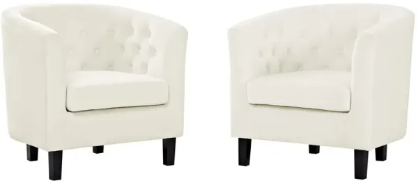 Modway Prospect Tufted Button Performance Velvet Upholstered Accent Lounge Arm Chairs in Ivory