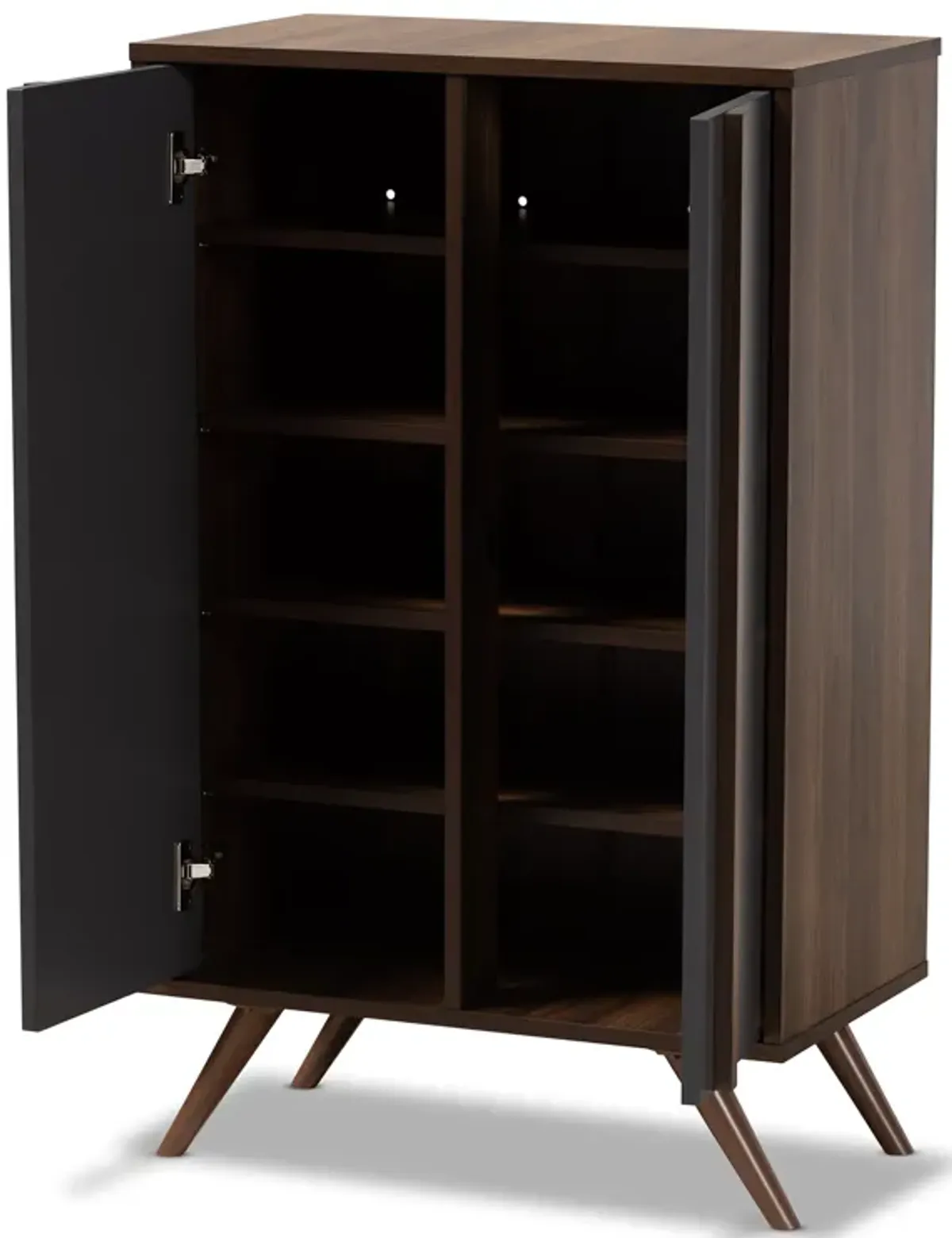 Baxton Studio Naoki Modern Two Tone Grey and Walnut Finished Wood 2 Door Shoe Cabinet