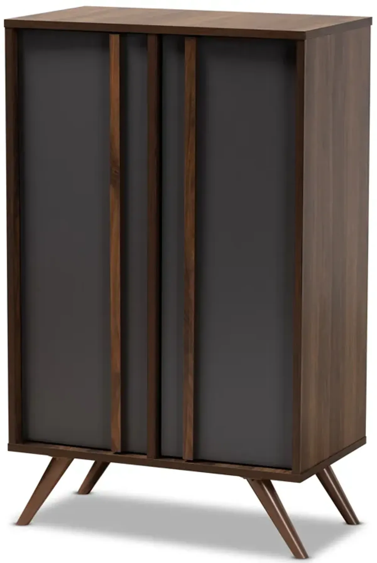 Baxton Studio Naoki Modern Two Tone Grey and Walnut Finished Wood 2 Door Shoe Cabinet