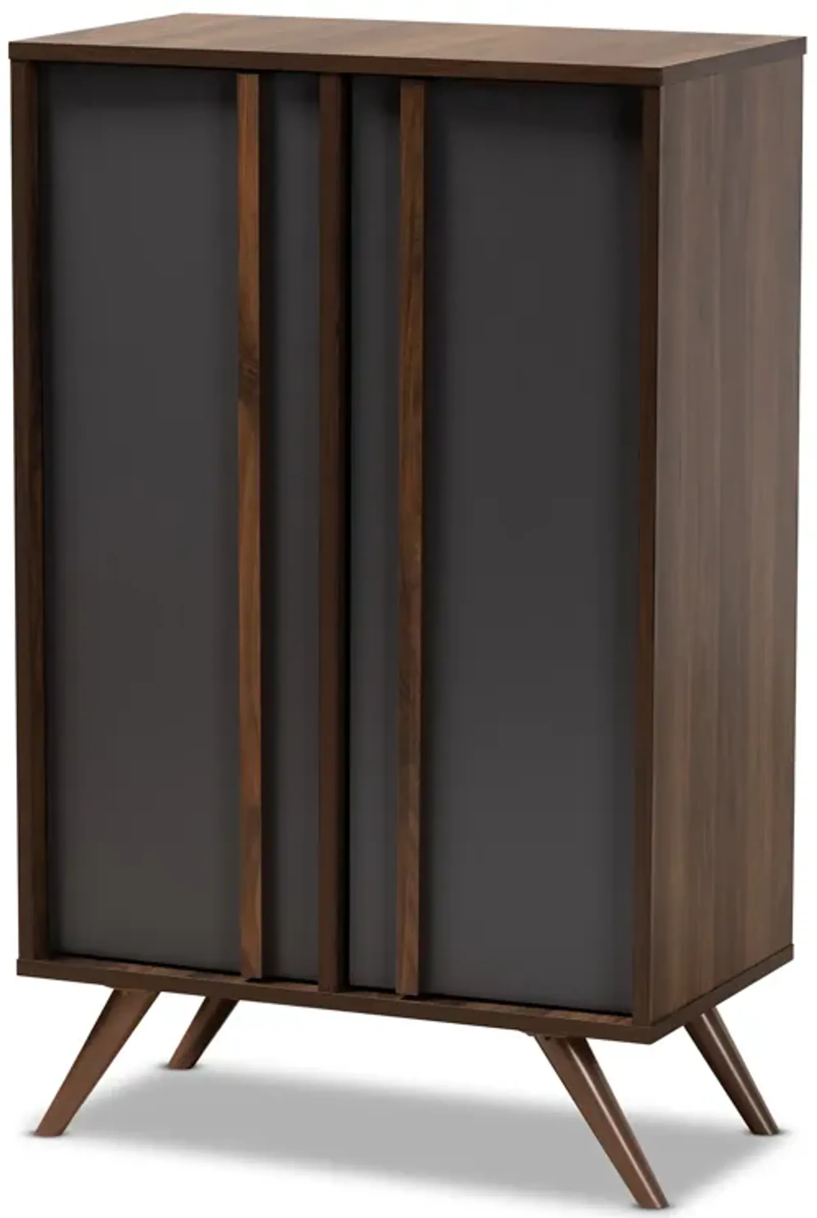 Baxton Studio Naoki Modern Two Tone Grey and Walnut Finished Wood 2 Door Shoe Cabinet