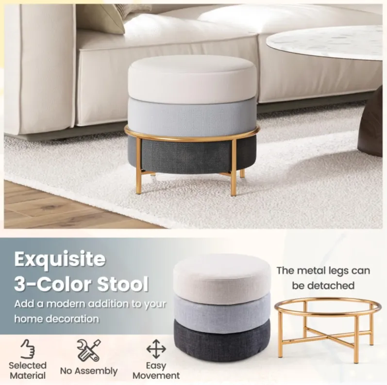 Hivvago Upholstered Linen Fabric Ottoman with Gold Metal Legs and Anti-slip Foot Pads