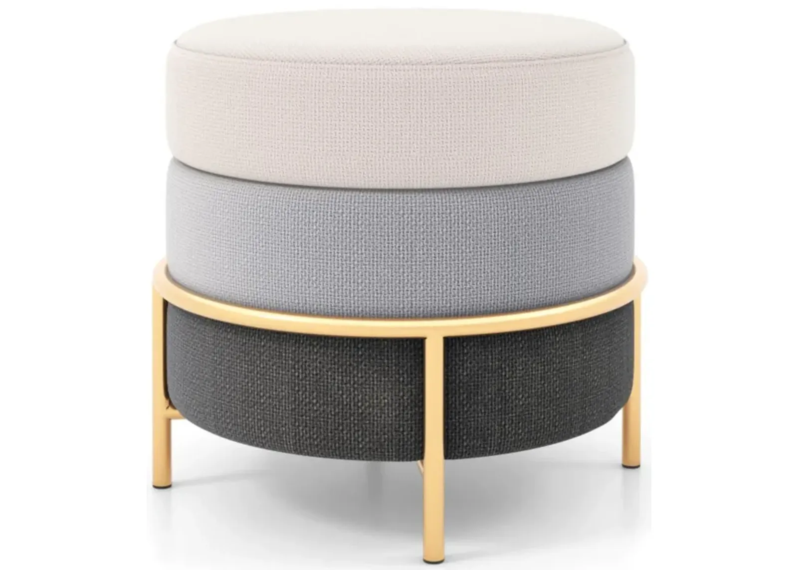 Hivvago Upholstered Linen Fabric Ottoman with Gold Metal Legs and Anti-slip Foot Pads