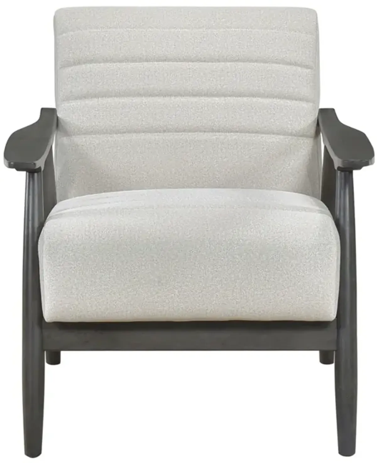 Tira 32 Inch Accent Chair, Channel Stitched, White Velvet, Gray Solid Wood - Benzara