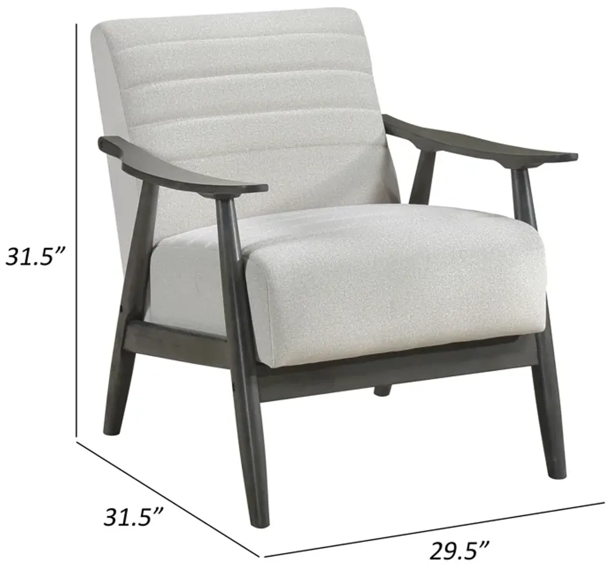 Tira 32 Inch Accent Chair, Channel Stitched, White Velvet, Gray Solid Wood - Benzara