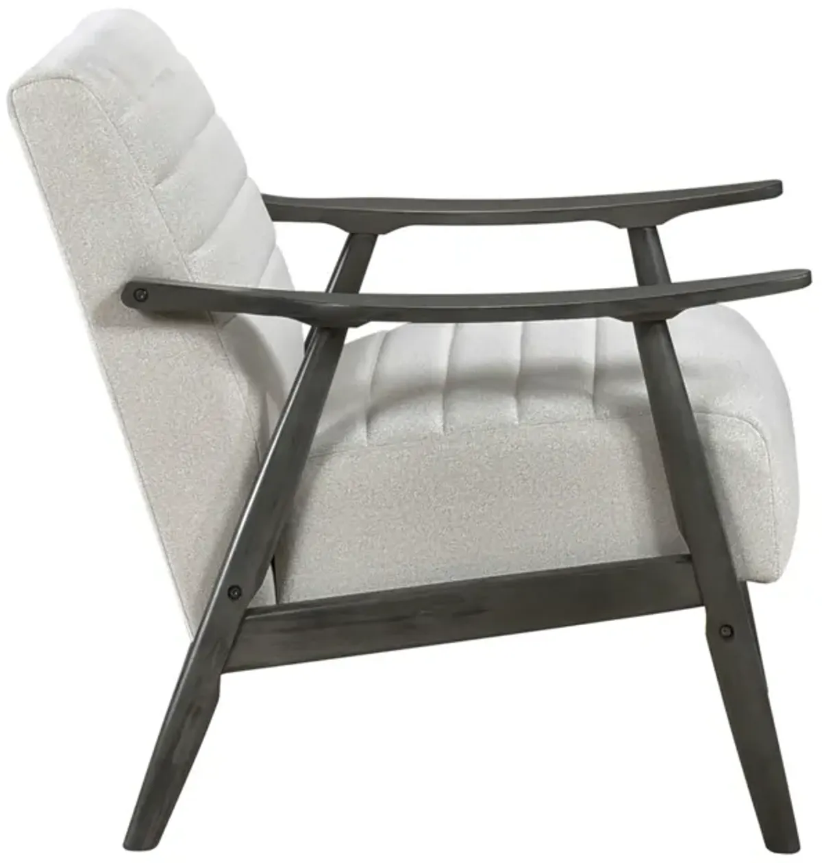 Tira 32 Inch Accent Chair, Channel Stitched, White Velvet, Gray Solid Wood - Benzara