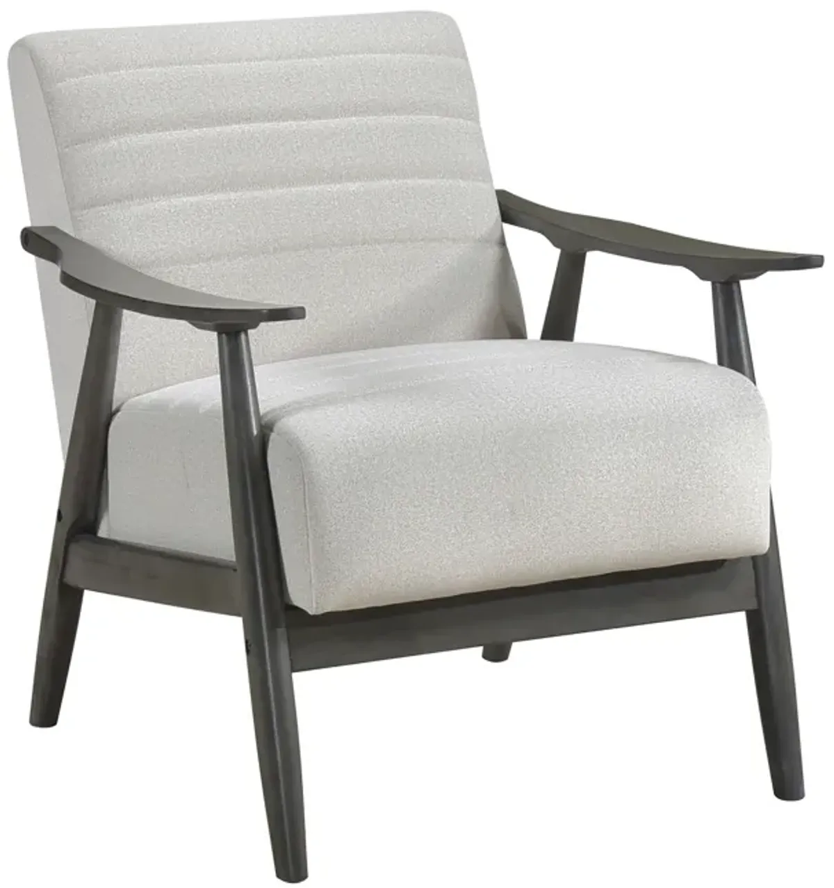 Tira 32 Inch Accent Chair, Channel Stitched, White Velvet, Gray Solid Wood - Benzara