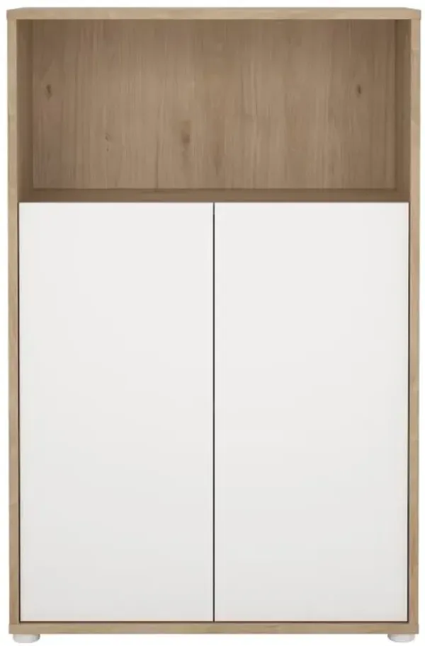 Tvilum Adjustable 3 Shelf Bookcase with 2 Doors, Open Storage Home Office Bookshelf