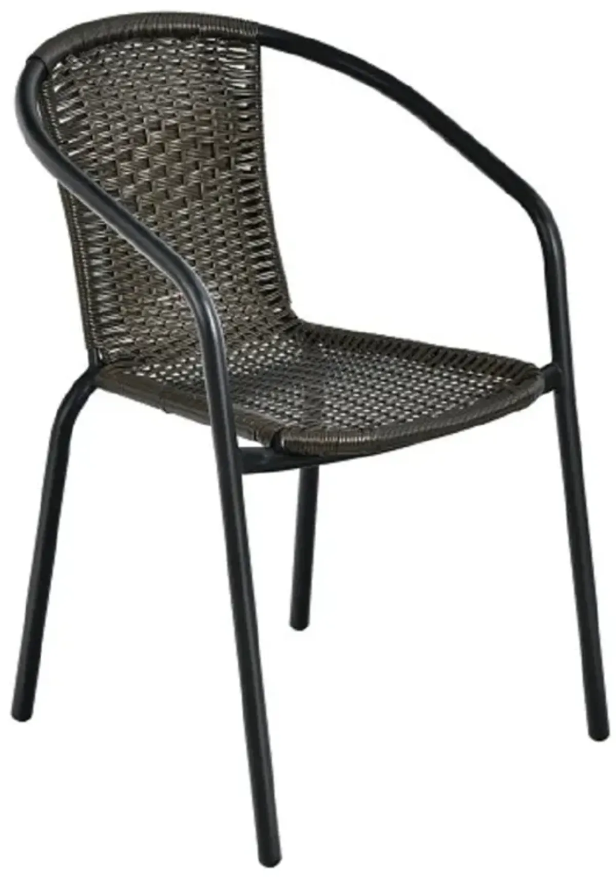 Patio Rattan Dining Chair with Curved Backrest for Yard Garden-Gray