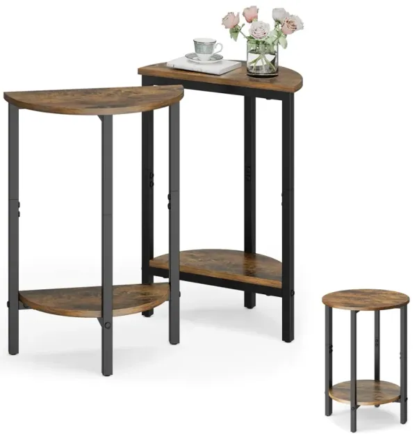 Vagusicc Side Tables Small End Tables, Set of 2 Half Round Side Table for Living Room, 2 Tier Small Couch Side Table, Small Roun