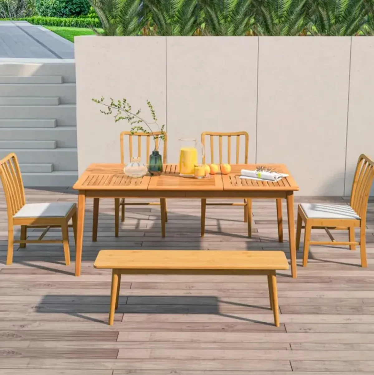 Hivvago 6-Person Outdoor Acacia Wood Rectangular Bistro Dining Table