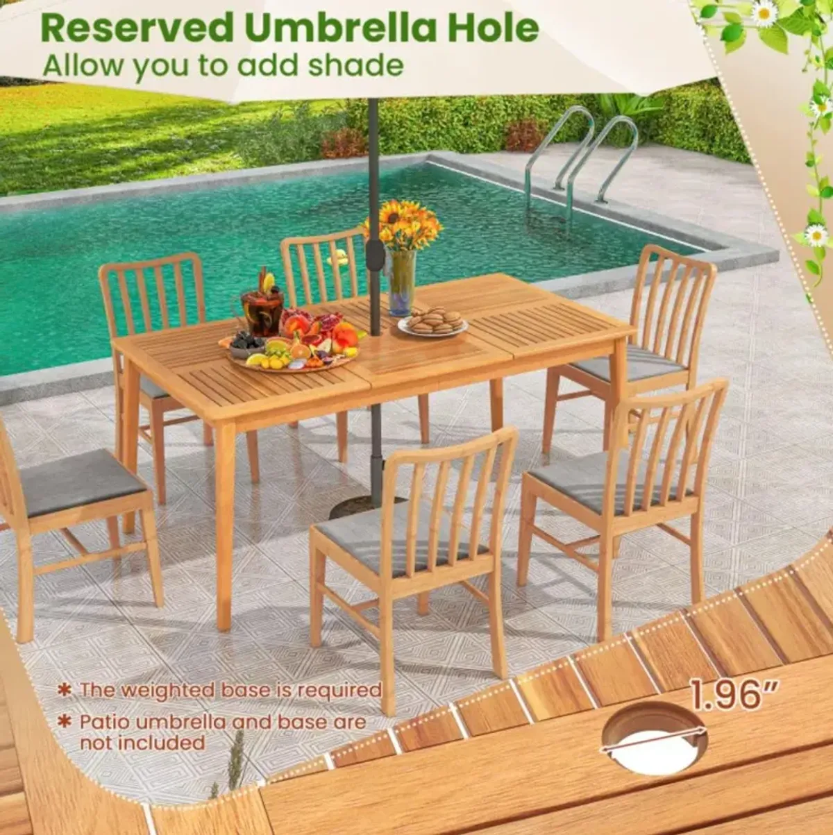 Hivvago 6-Person Outdoor Acacia Wood Rectangular Bistro Dining Table