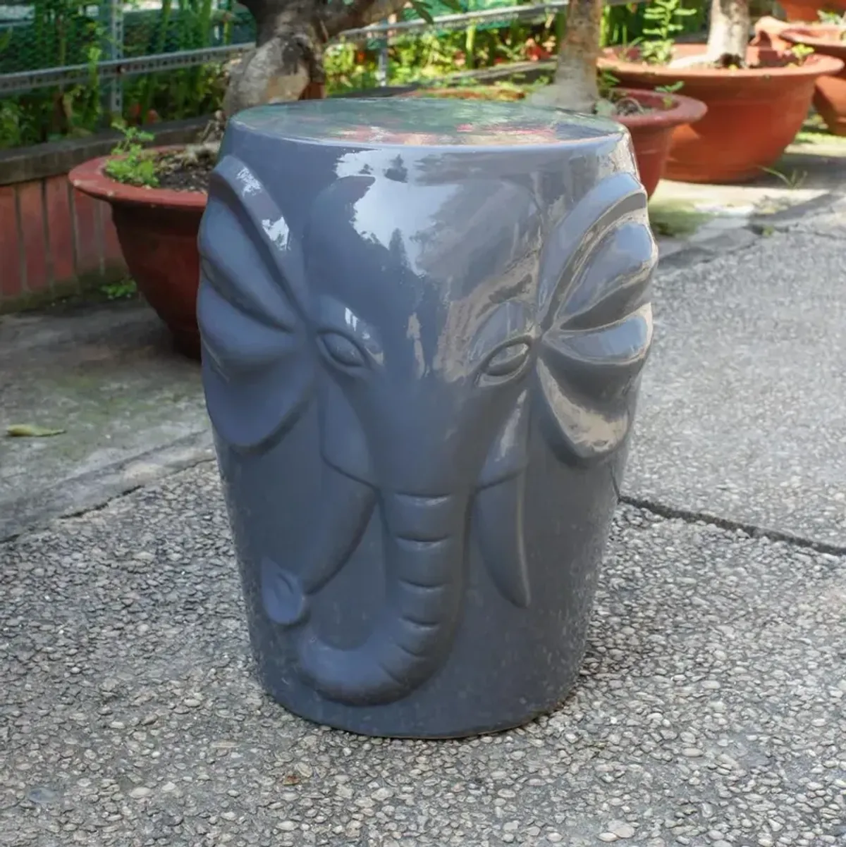 Wild Elephant Drum Ceramic Gardn Stool