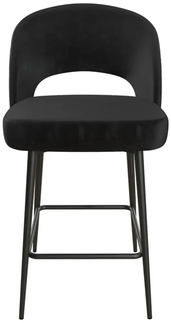 CosmoLiving Alexi Upholstered Counter Height Bar Stool, Black Velvet
