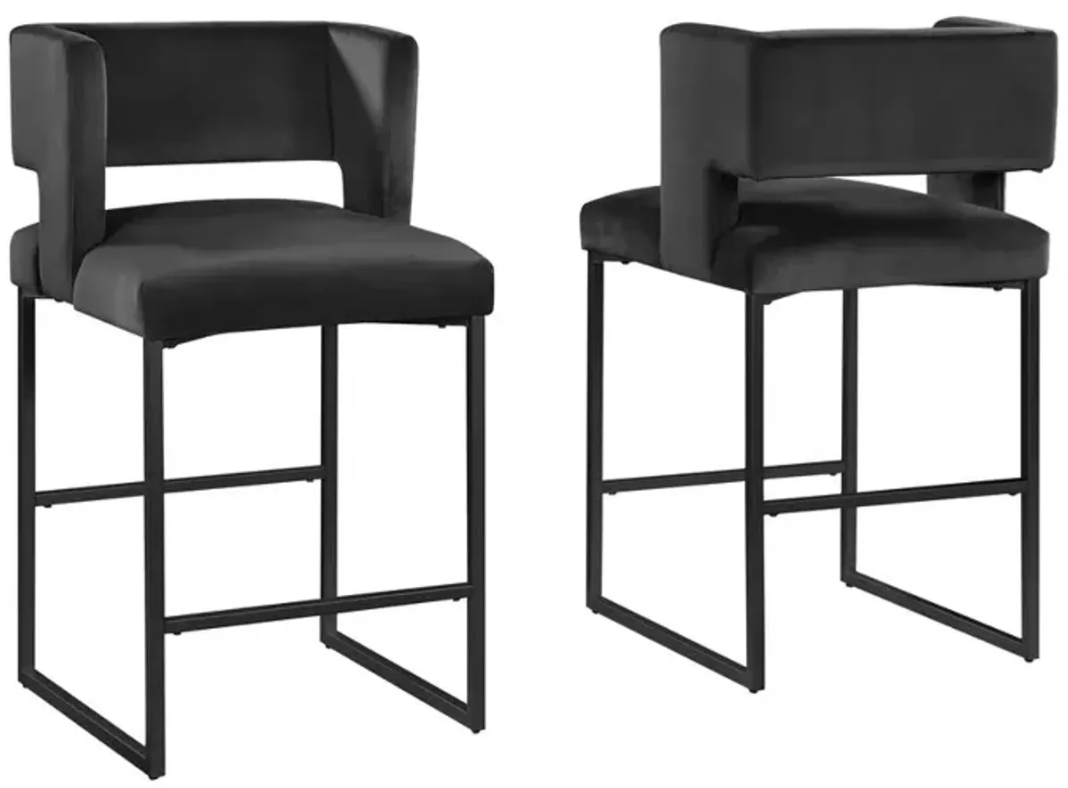 Lynx Velvet Bar Stools in Matte Black (Set of 2)