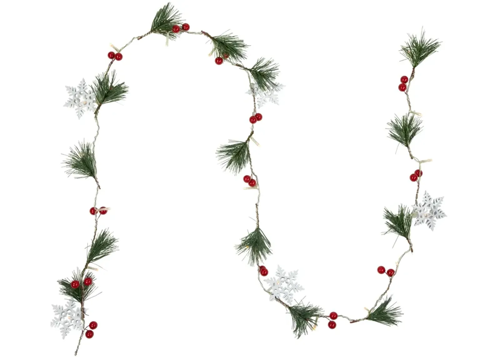 20-Count LED Pine  Berry and Snowflake Christmas Garland Light Set  6ft  Clear Wire