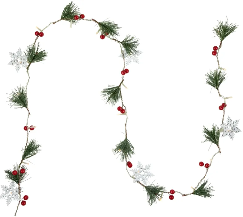 20-Count LED Pine  Berry and Snowflake Christmas Garland Light Set  6ft  Clear Wire