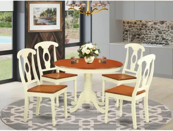 5 Pc set with a Round Small Table and 4 Wood Dinette Chairs in Buttermilk and Cherry .