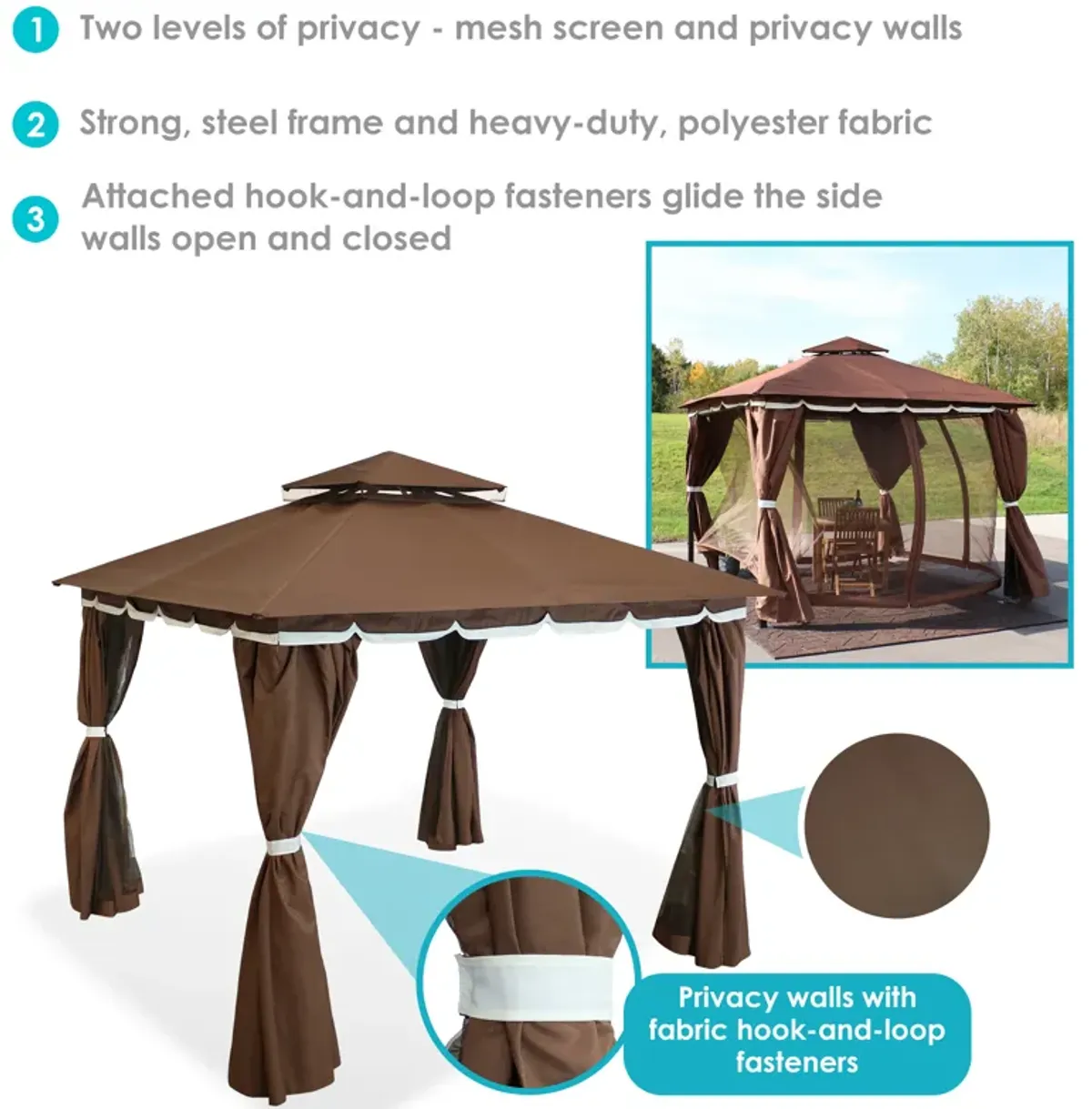 Sunnydaze 10 ft x 10 ft Soft Top Polyester Gazebo with Privacy Wall