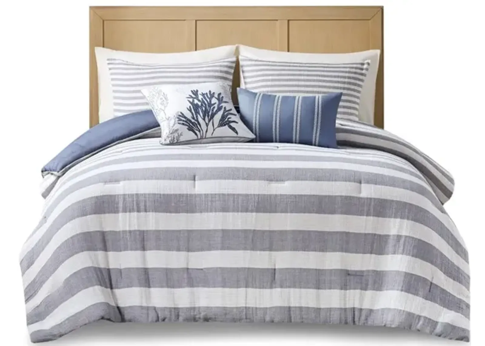 Gracie Mills Diego 5-Piece Coastal Oversized Cotton Stripe Comforter Set