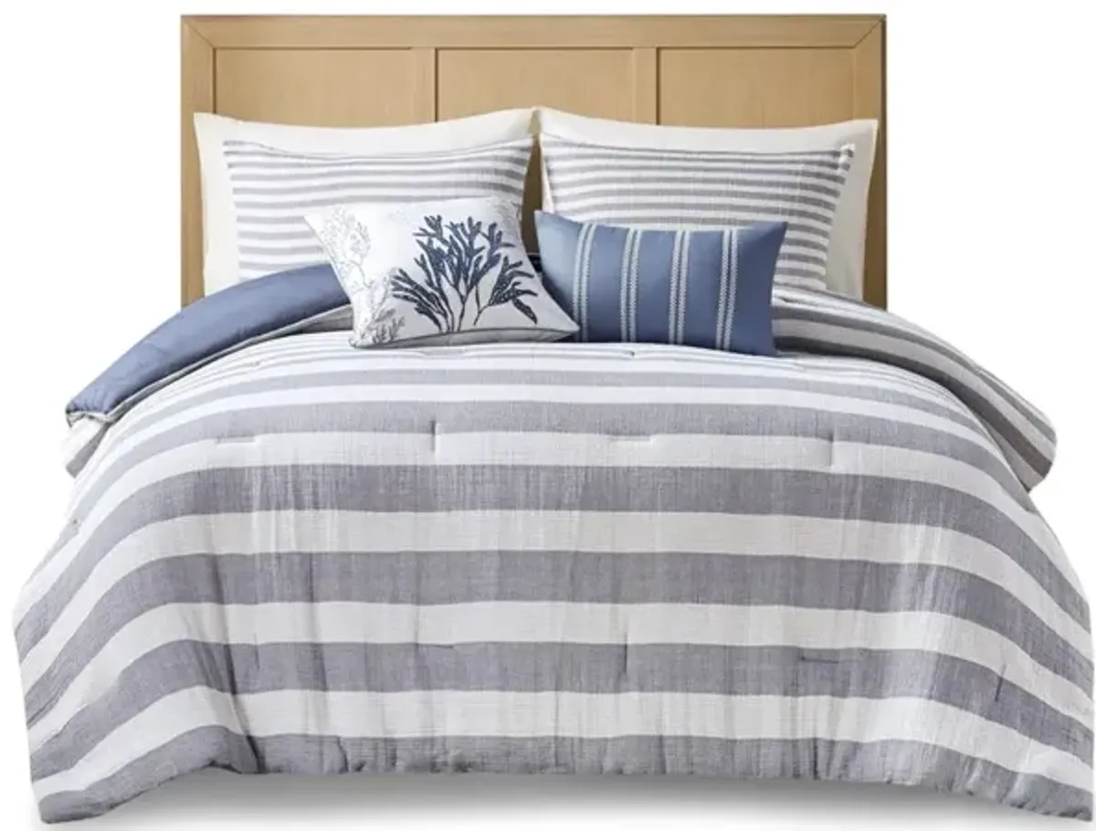 Gracie Mills Diego 5-Piece Coastal Oversized Cotton Stripe Comforter Set