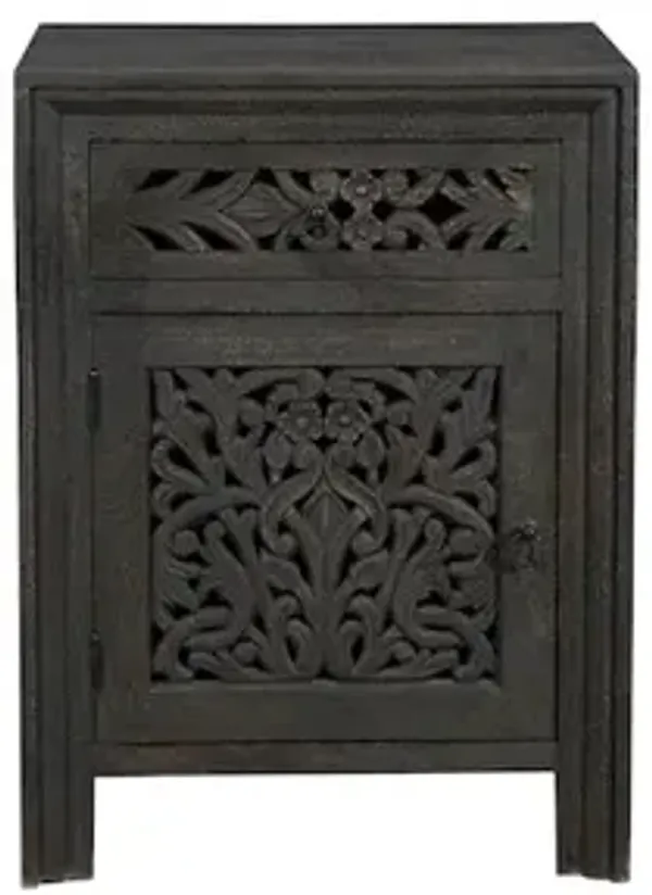 Taran Designs Calista 1-drawer 1-door Floral Carved Solid Wood Nightstand