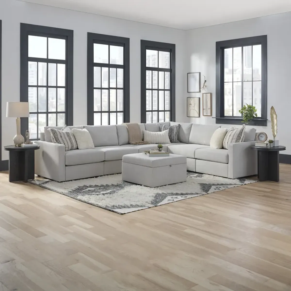Flex Frost 6-Seat Sectional with Standard Arm and Storage Ottoman