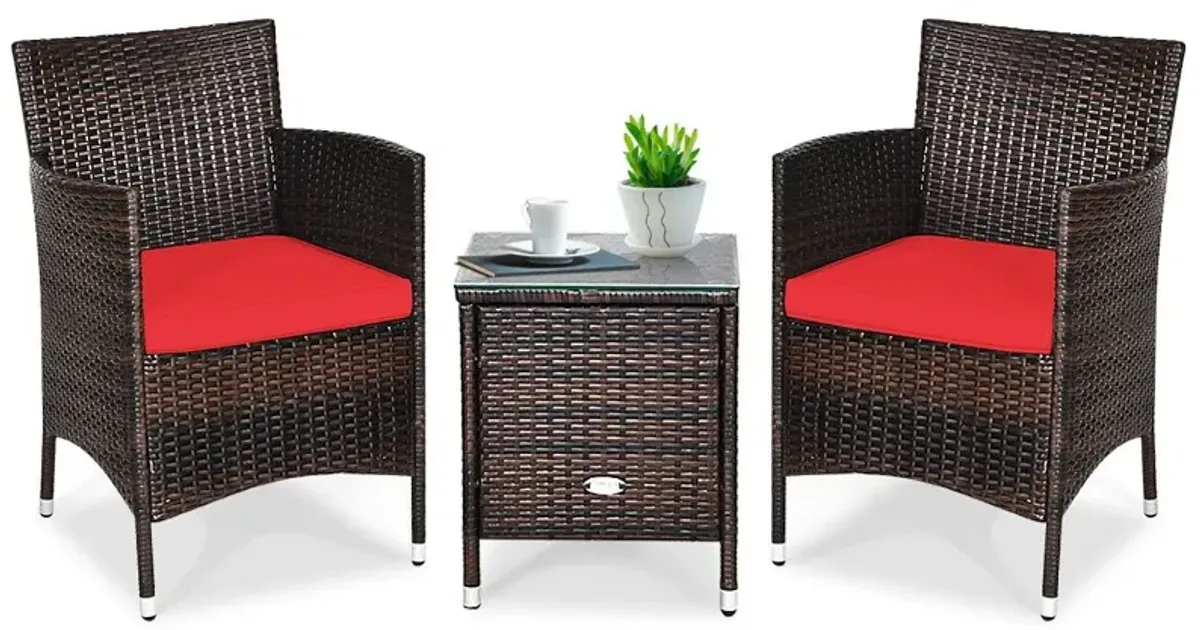 3 Pieces Ergonomic Wicker Patio Conversation Set-Red