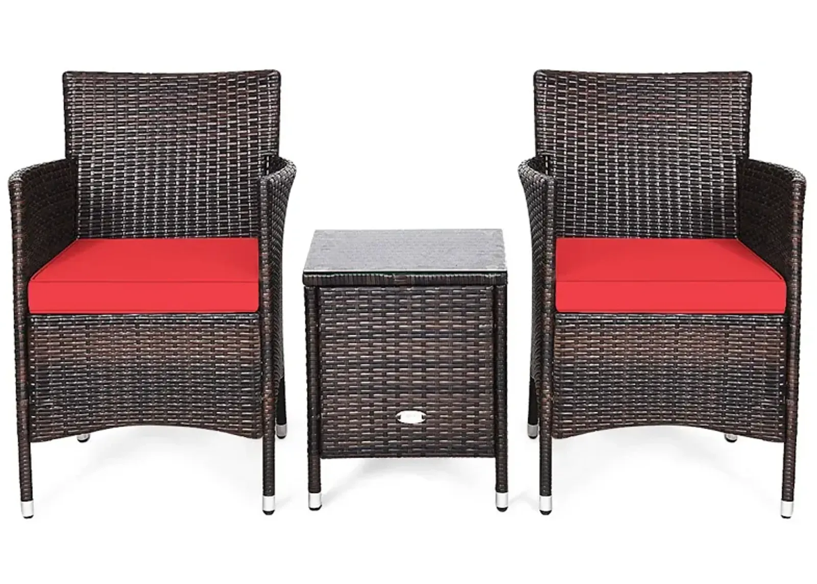 3 Pieces Ergonomic Wicker Patio Conversation Set-Red