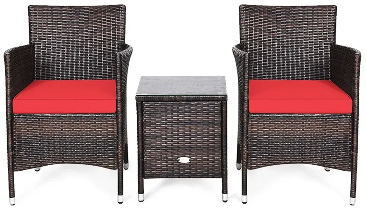 3 Pieces Ergonomic Wicker Patio Conversation Set-Red