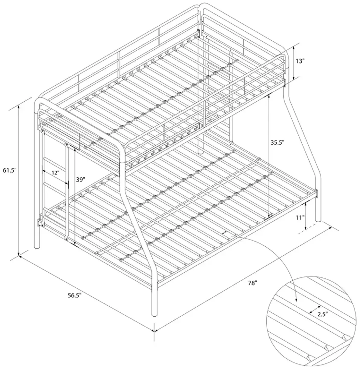 Atwater Living Cassia Twin over Full Metal Bunk Bed with Two Ladders and Safety Railings