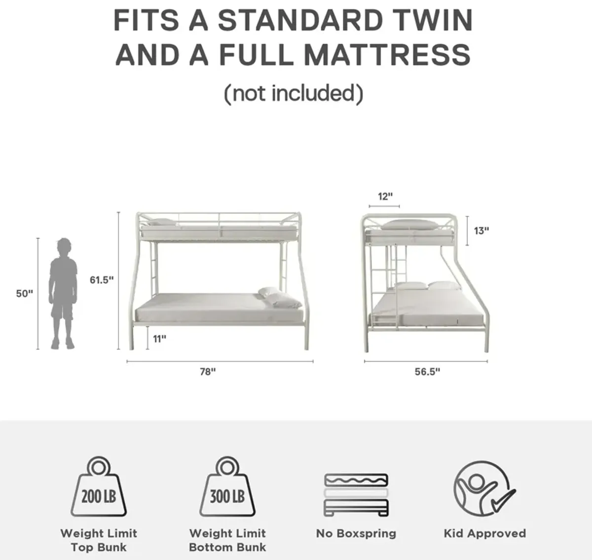 Atwater Living Cassia Twin over Full Metal Bunk Bed with Two Ladders and Safety Railings