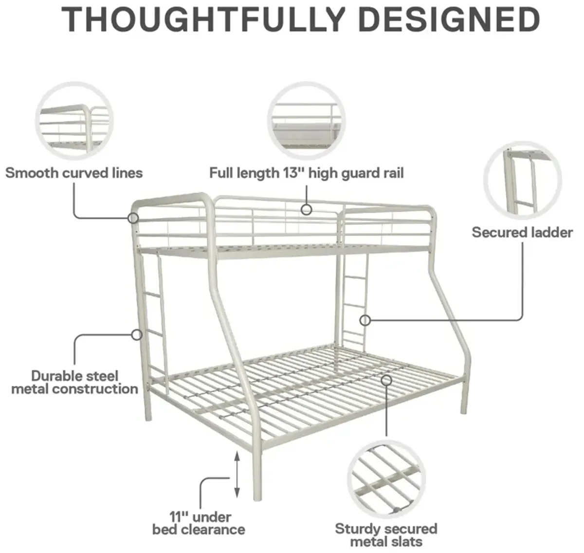 Atwater Living Cassia Twin over Full Metal Bunk Bed with Two Ladders and Safety Railings