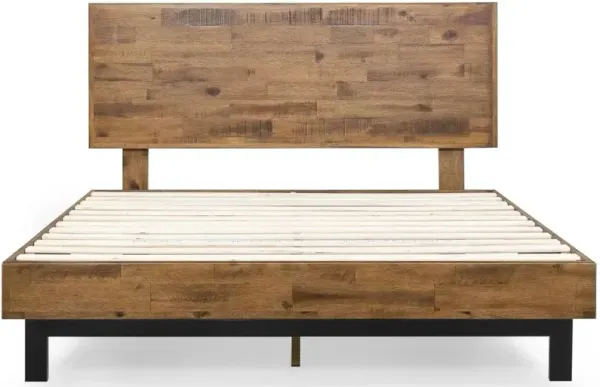 Hivvago King Solid Wood Modern Platform Bed Frame with Adjustable Height Headboard