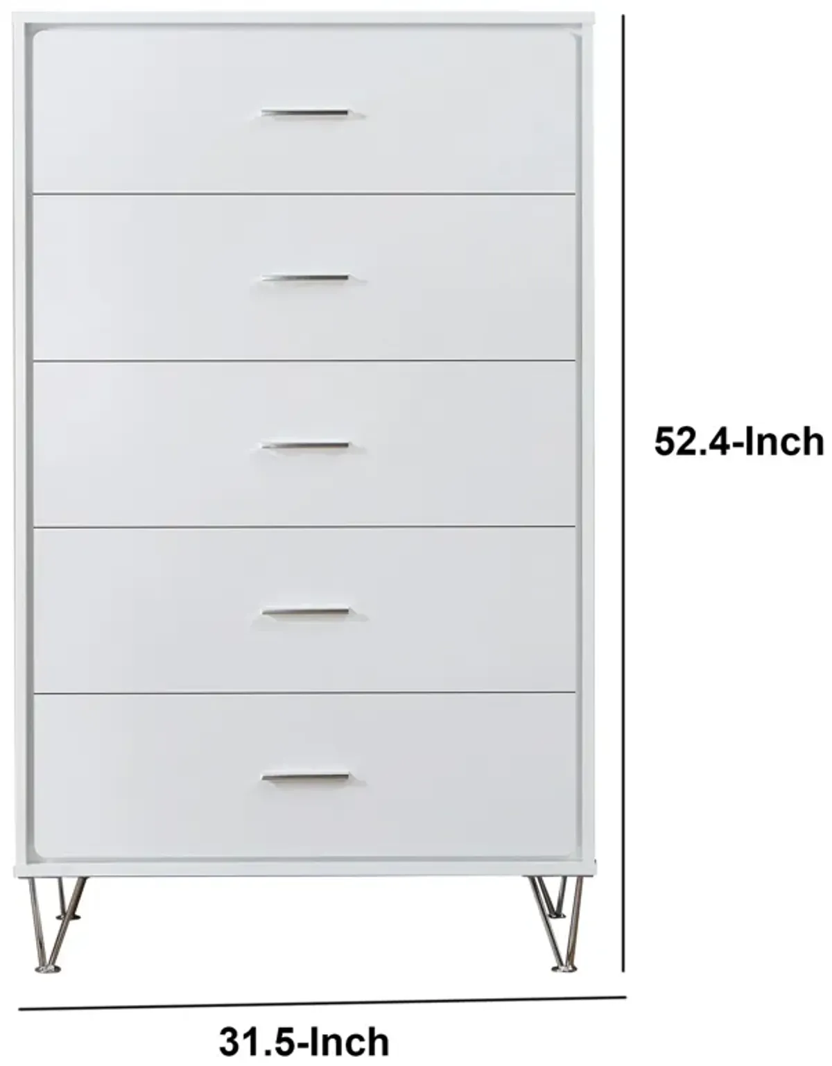 Contemporary Style Wooden Chest with Five Drawers, White-Benzara