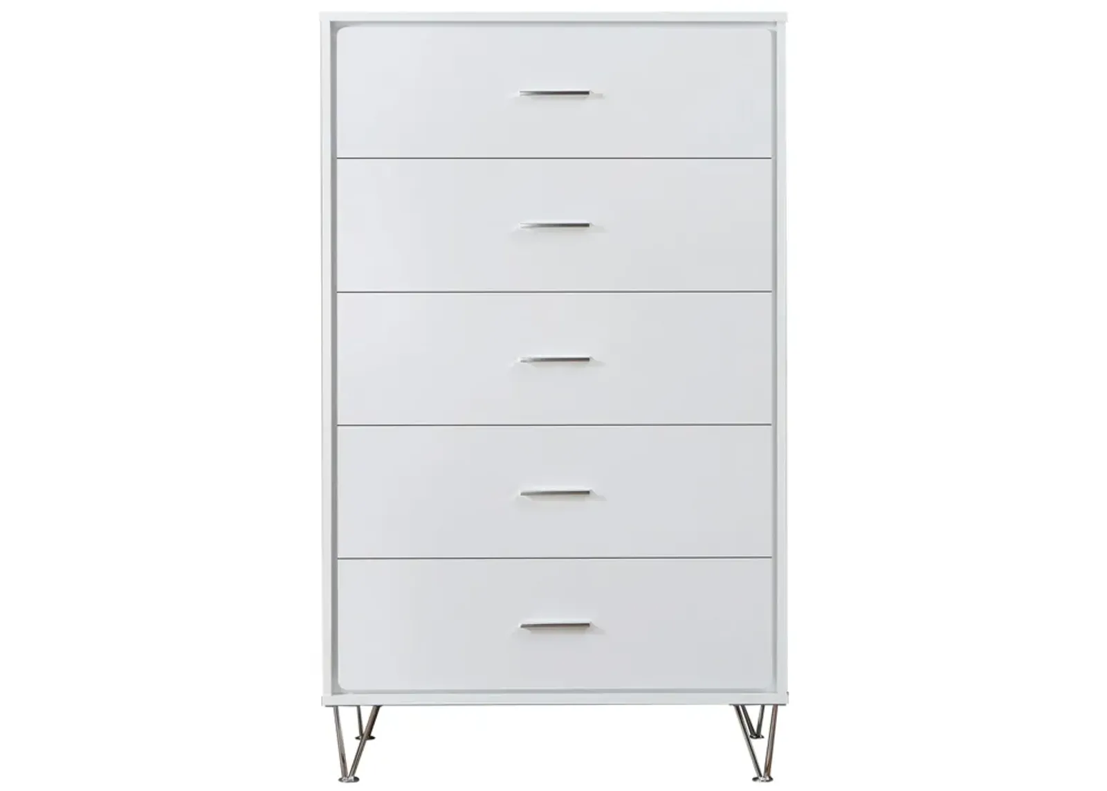 Contemporary Style Wooden Chest with Five Drawers, White-Benzara