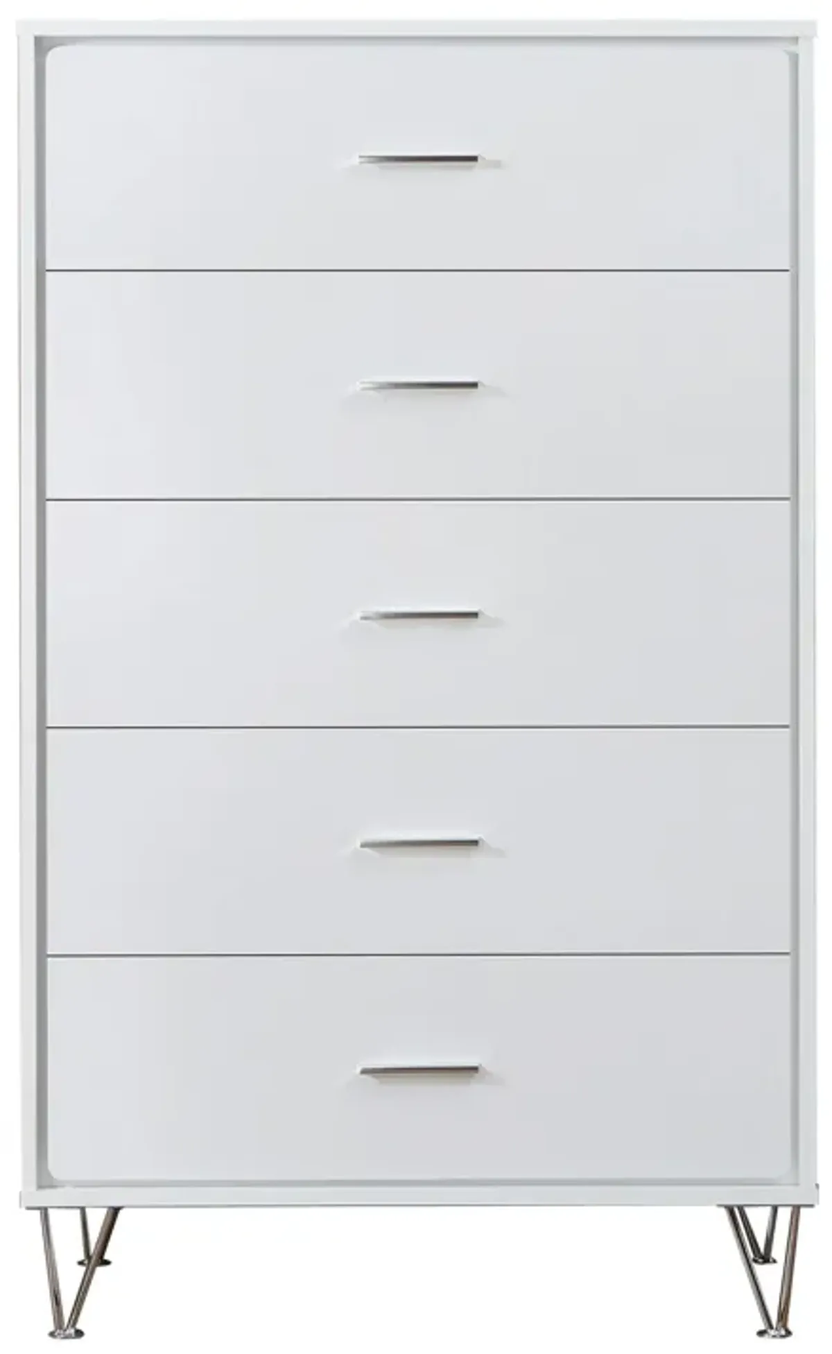 Contemporary Style Wooden Chest with Five Drawers, White-Benzara