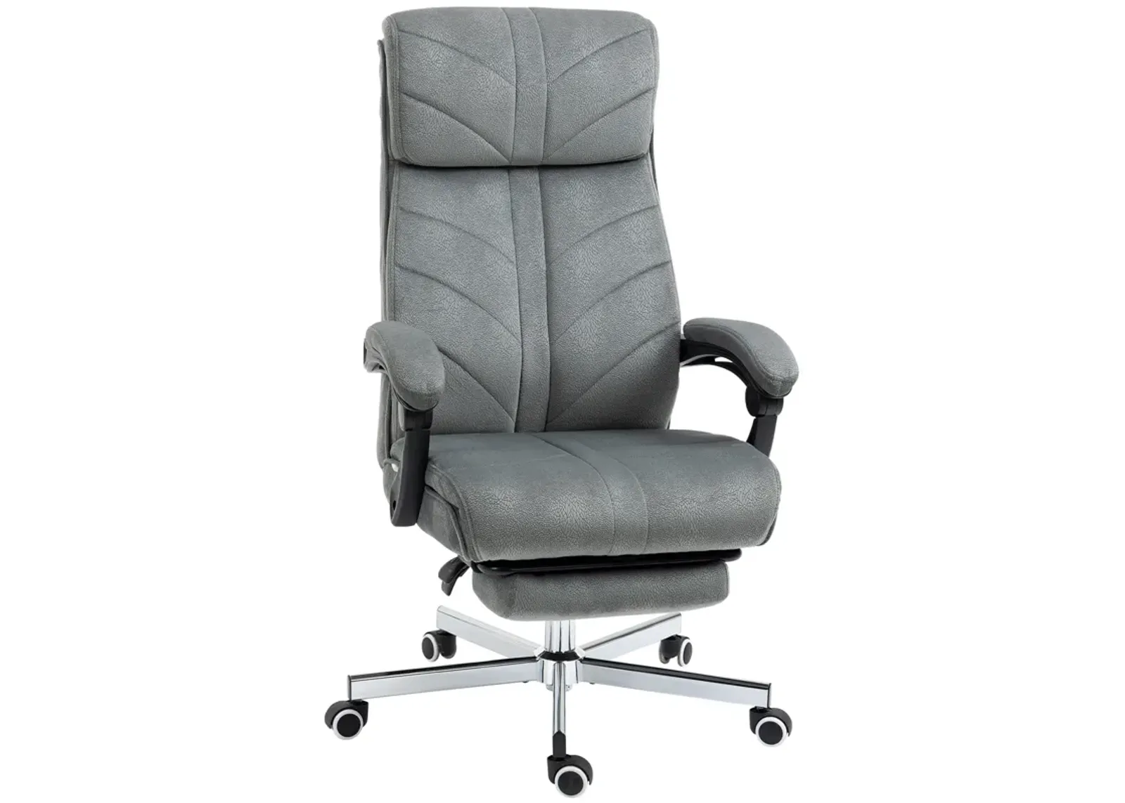 Gray Office Comfort: High-Back Reclining Chair with Footrest