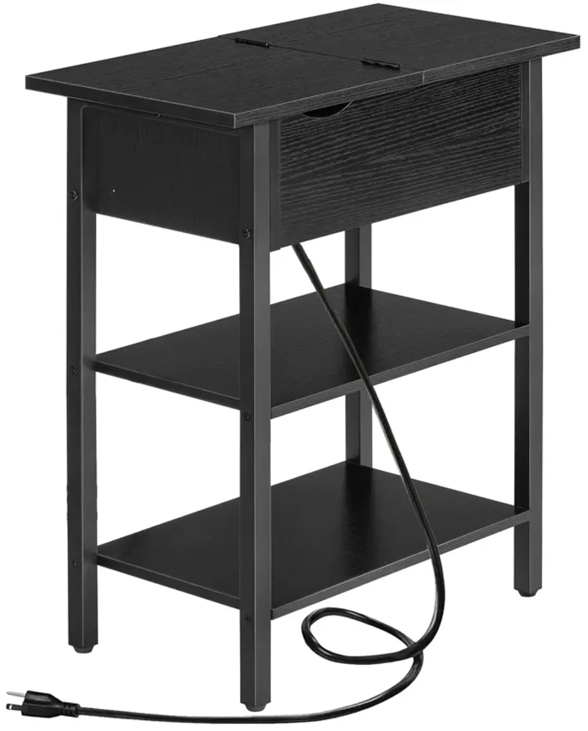 HOOBRO Side Table, Flip End Table with Charging Station and Shelves, USB Ports & Power Outlets, Narrow Nightstand for Small Spac